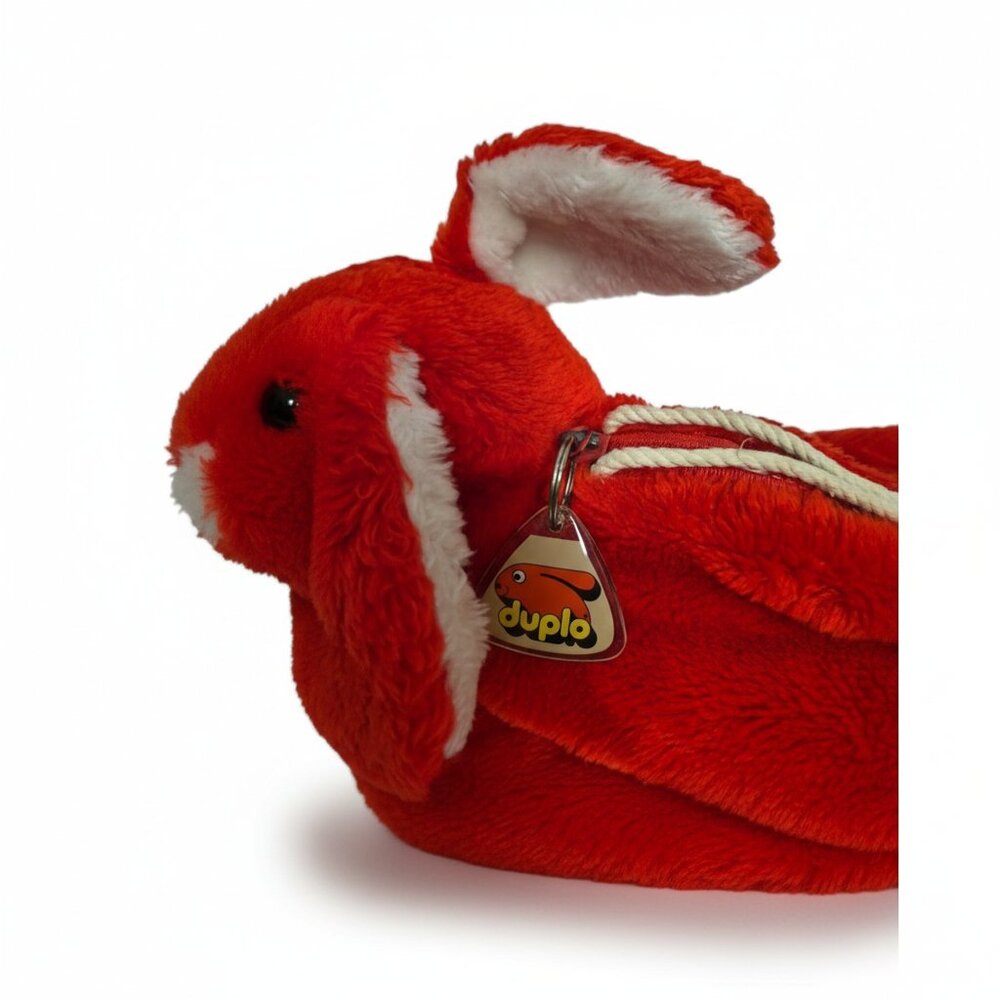 Vintage 1984 LEGO Duplo Red Plush Bunny Rabbit Handbag Keychain RARE Retro Toy